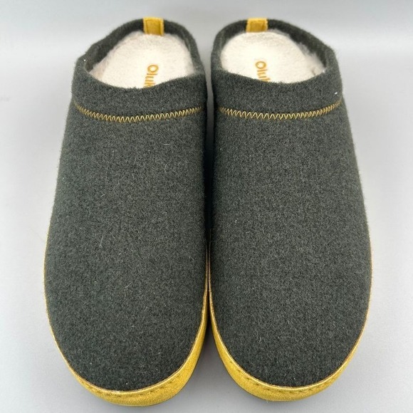 Olukai Hamani Hulu Mens 13 Green Wool Sheepskin Shearling Lined Slippers NEW - Picture 3 of 6